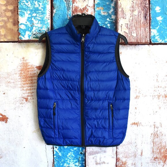 Men's Hawke & Co Reversible Lightweight Packable Down Filled Vest Blue PRE-OWNED - Picture 1 of 10